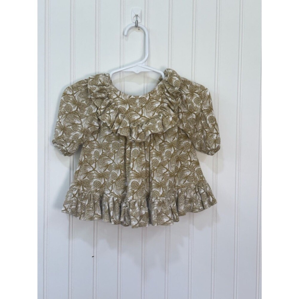 Kate Quinn Tan Pineapple Floral Ruffle Peplum bamboo set with bloomers